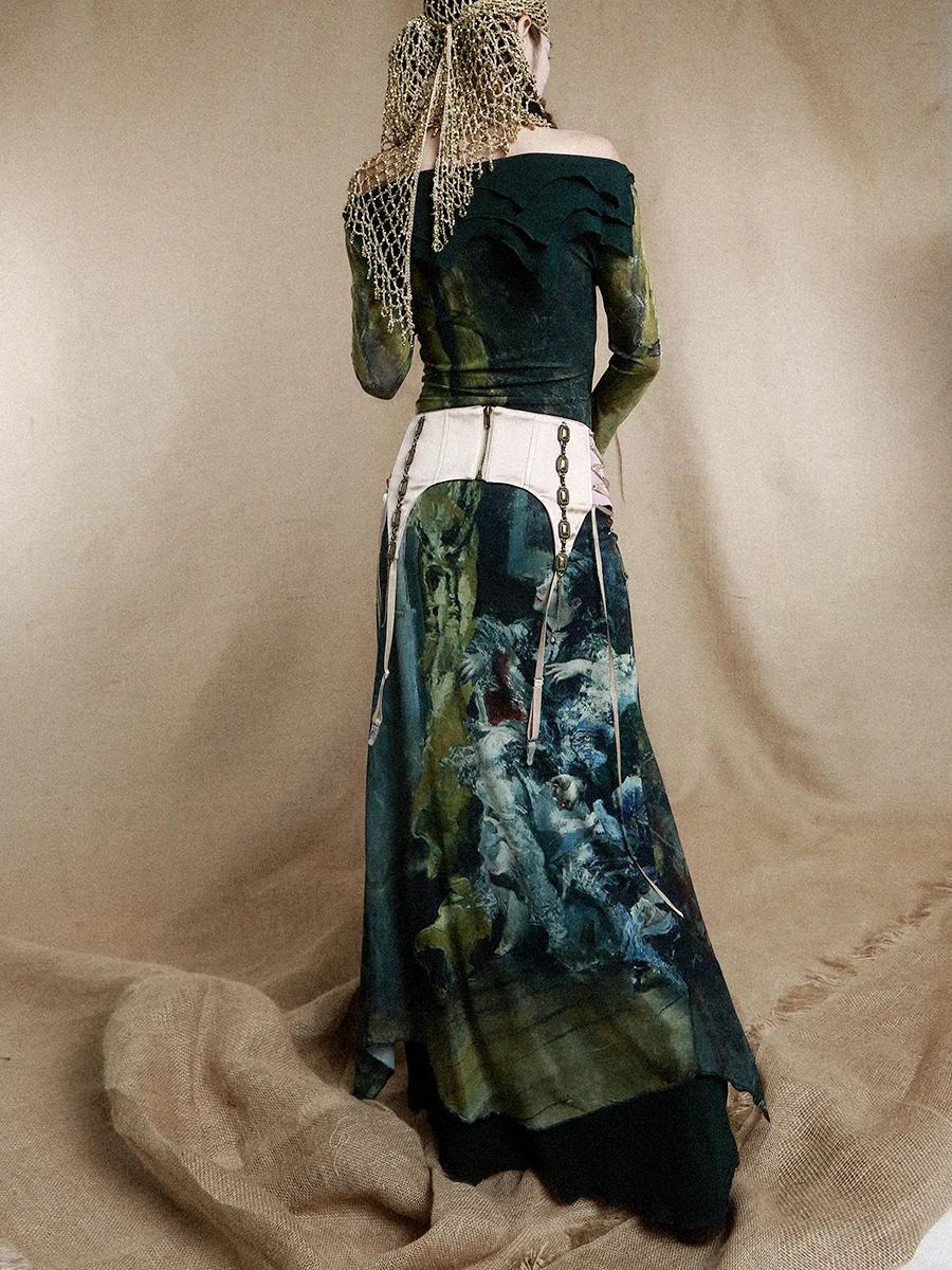 REDDACHIC-Ensemble de Robe Longue Cincher pour Femme, Imprimé Esthétique, Robe une Pièce, Porte-Jarr