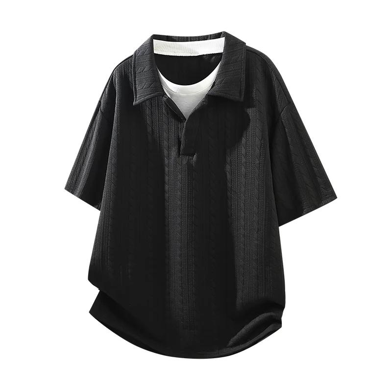 Polo noir pour hommes grande taille, faux polo deux pièces ‌   5XL 6XL 7XL 110-175kg Hauts amples d'
