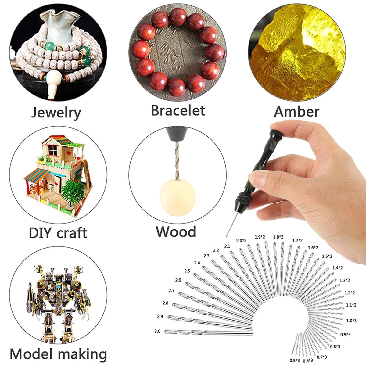 49 pièces 0.2-3.4mm ensemble de perceuse à main Mini foret à main en aluminium bijoux artisanat perc