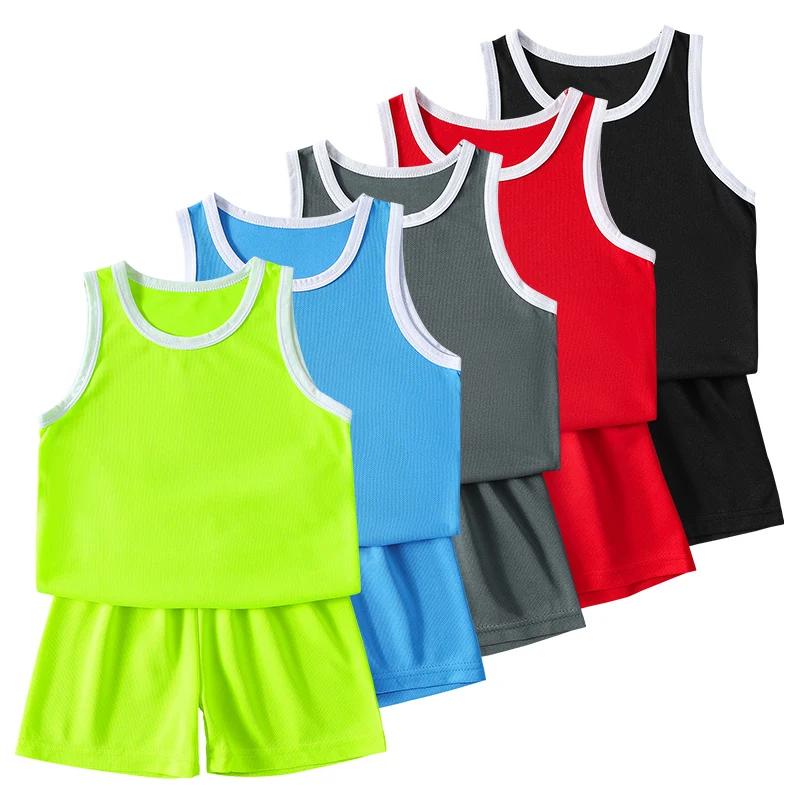 2 pièces garçon couleur unie sport séchage rapide gilet costume enfants course basket-ball Football 