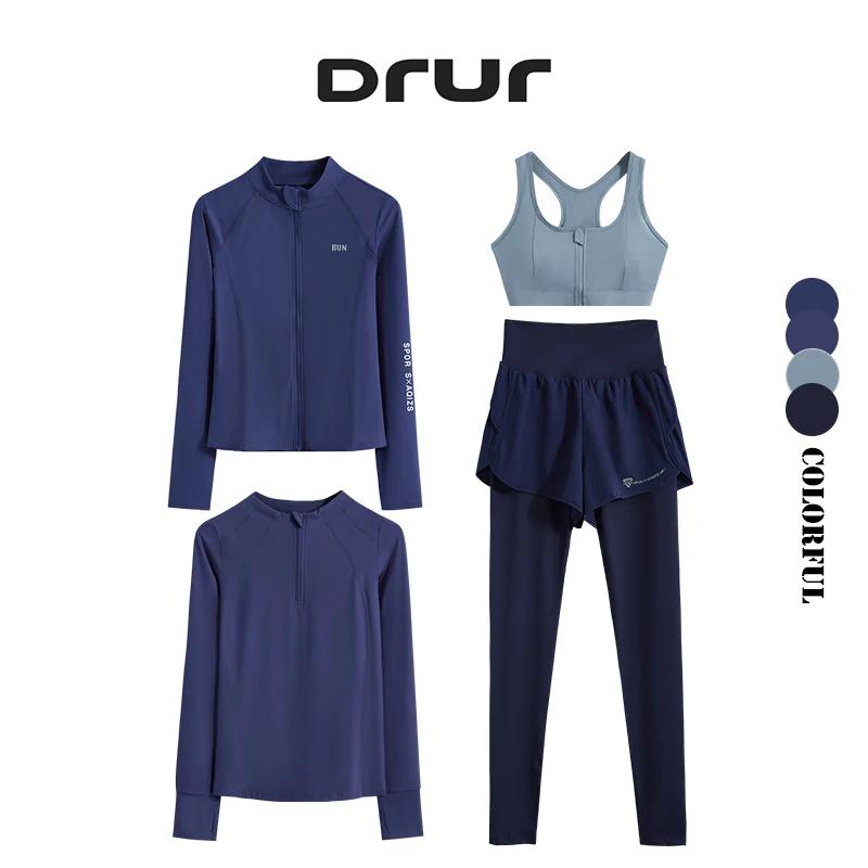 Ensemble yoga femme 4 pièces soutien-gorge leggings veste fitness entraînement DRUR