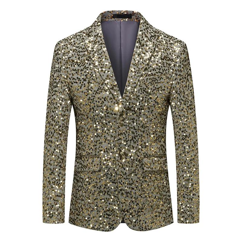 Veste à paillettes pour hommes, blazer à sequins imbibés d'or et d'argent, mode d'affaires, manteau 