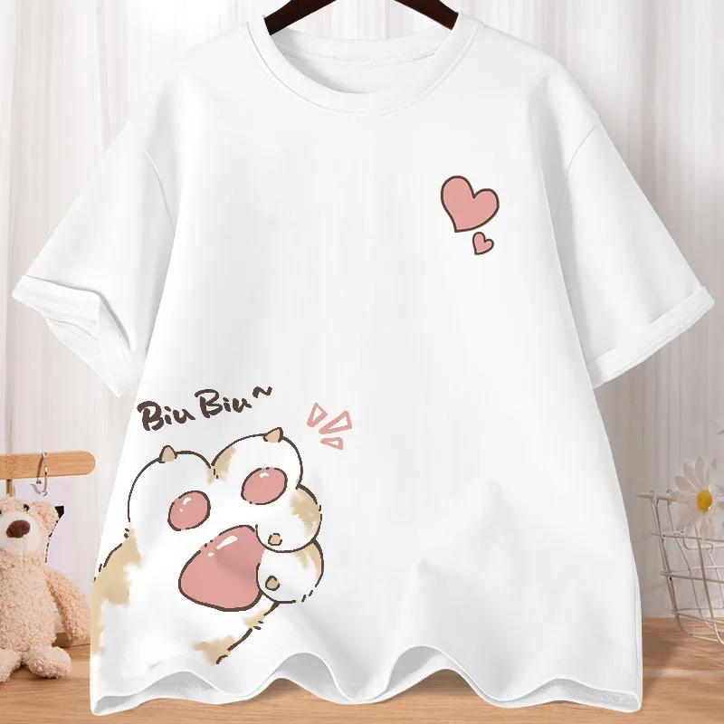 T-shirt à manches courtes pour femmes, ample, surdimensionné, avec griffe de chat douce, amour, impr