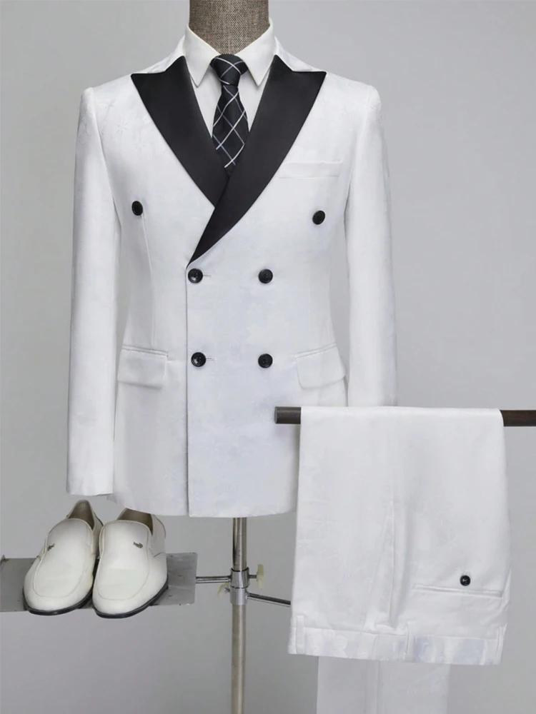 Costume 2 pièces Jacquard pour hommes, coupe cintrée, Double boutonnage, veste et pantalon, ensemble