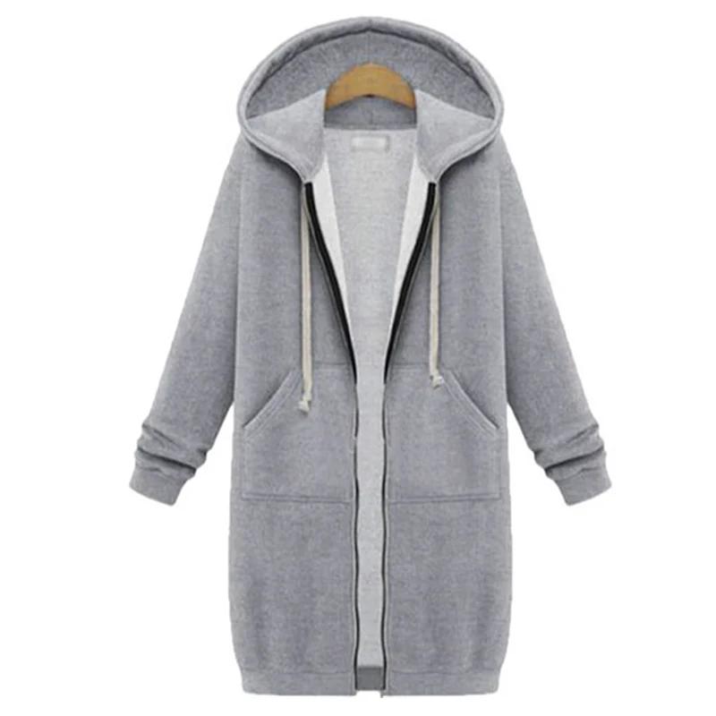 2025 Women's Autumn Winter ThickenHoodies Parkas Loose Hooded Jackets Zipper Pocket Maxi Size Sweats