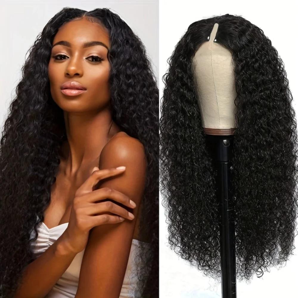 Perruque V-Part améliorée, bouclée crépue, facile à poser, brésilienne, 32 pouces, couleur naturelle