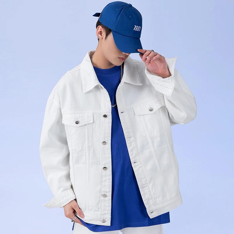 Veste en jean surdimensionnée pour hommes, coton blanc, vêtements masculins, haut classique, mode dé