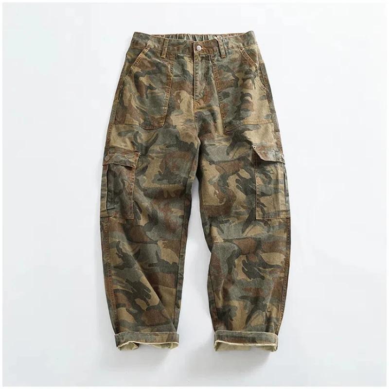 Pantalon cargo décontracté pour homme, style japonais, extérieur, multi-poches, ample, rétro, profil