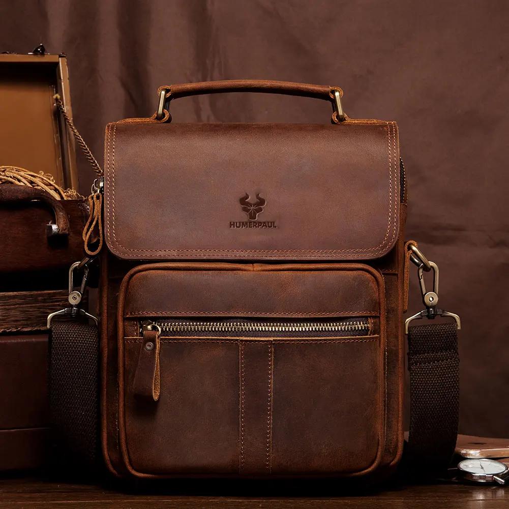 HUMERPAUL sac à bandoulière en cuir véritable pour hommes sacs de messager d'affaires de travail de