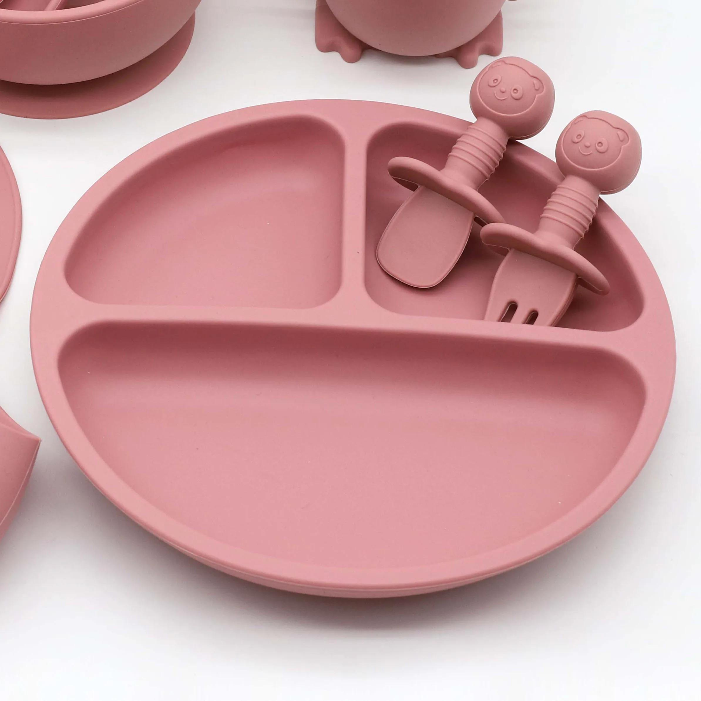 Ensemble de vaisselle en silicone de qualité alimentaire, 8 pièces, bavoir, bol, assiette à manger, 