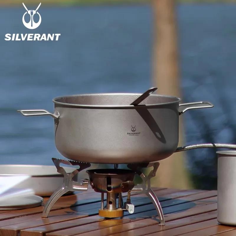 Ensemble de casseroles et poêles à frire en titane, grande batterie de cuisine de camping en plein a