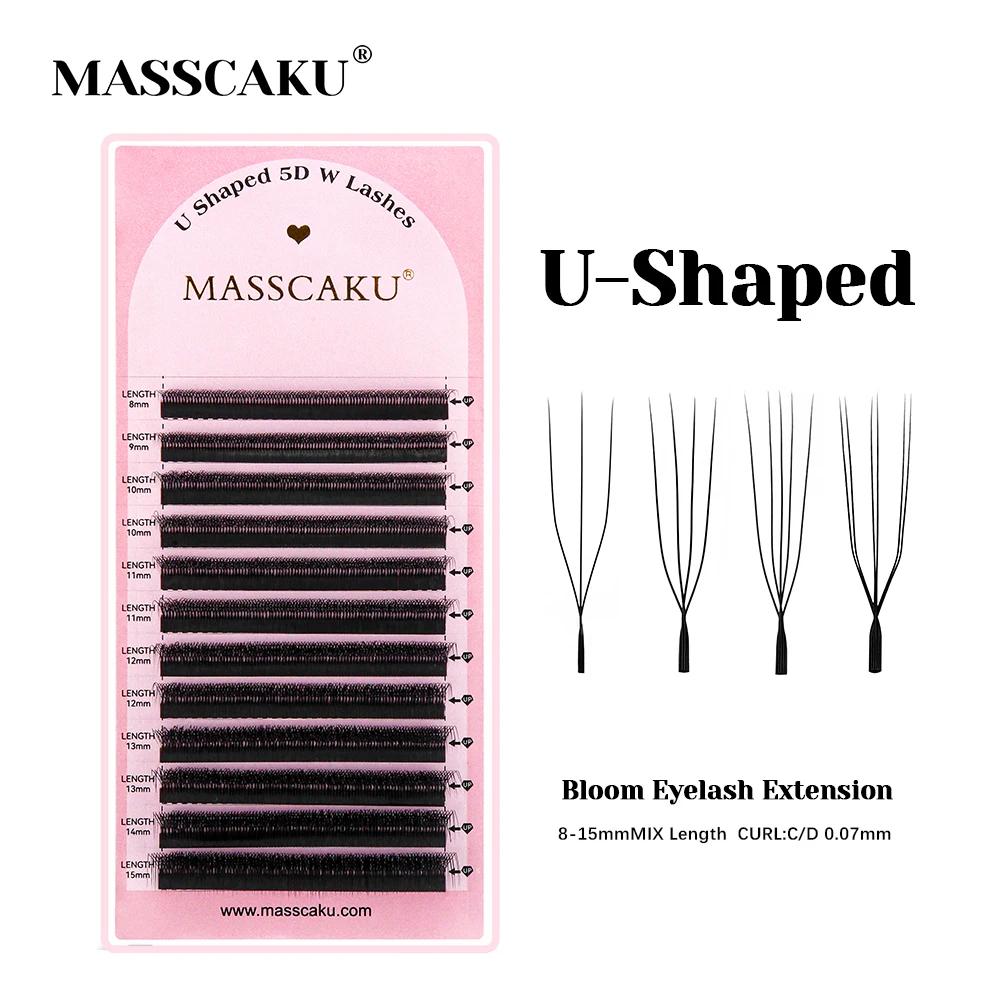 MASSCAKU Extensions de cils 3D/4D/5D/6D en forme de U épaisseur 0.07mm tissé à la main pré-fabriqué 