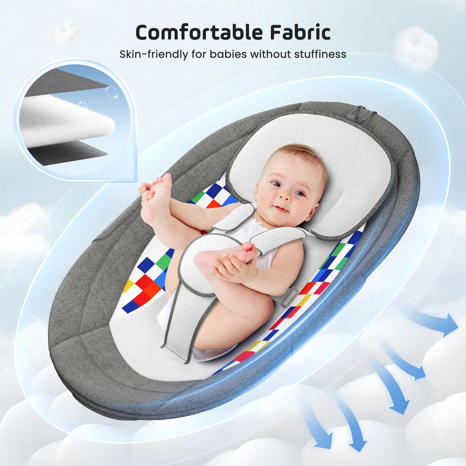 Balançoire bébé, chaise bébé électrique 5 vitesses avec minuterie et 14 musique, chaise bébé électri