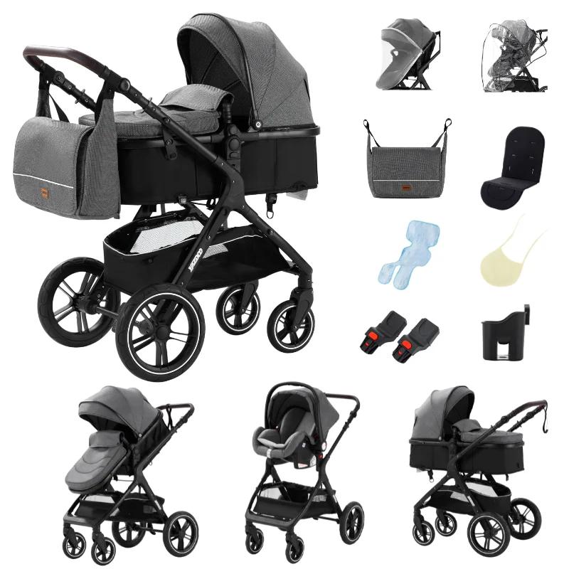 Nouvelle poussette double 3-en-1 2026 avec siège auto, pliable et portable, haute vue, pour nouveau-