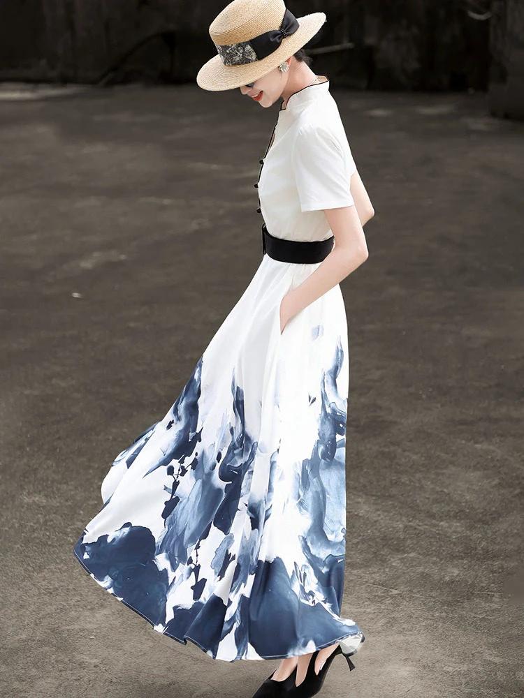 MEXCOCO 2026 Nouvelle collection été – Robe évasée élégante à manches courtes imprimé peinture à l'e