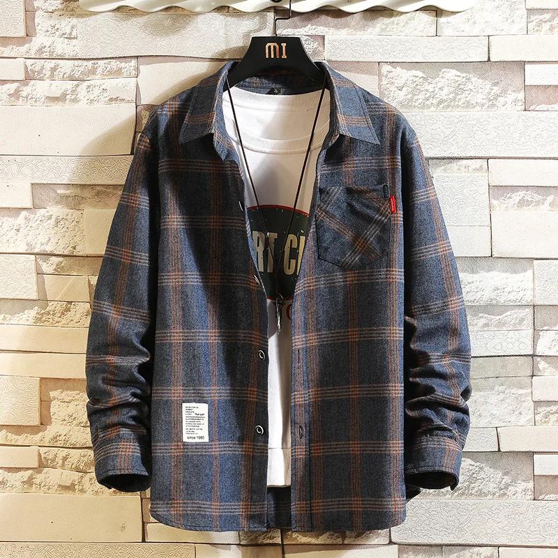 Chemise à carreaux à manches longues pour hommes, col rabattu, poche boutonnée, mode décontractée, é