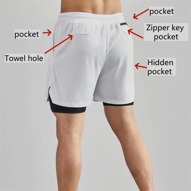 Short de course serré extensible pour hommes, Short de sport 2 en 1, bas d'entraînement, Fitness, Jo