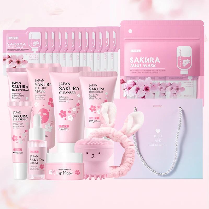 LAIKOU japon Sakura ensemble de soins de la peau Kit Anti-âge hydratant lissage des rides éclatage s