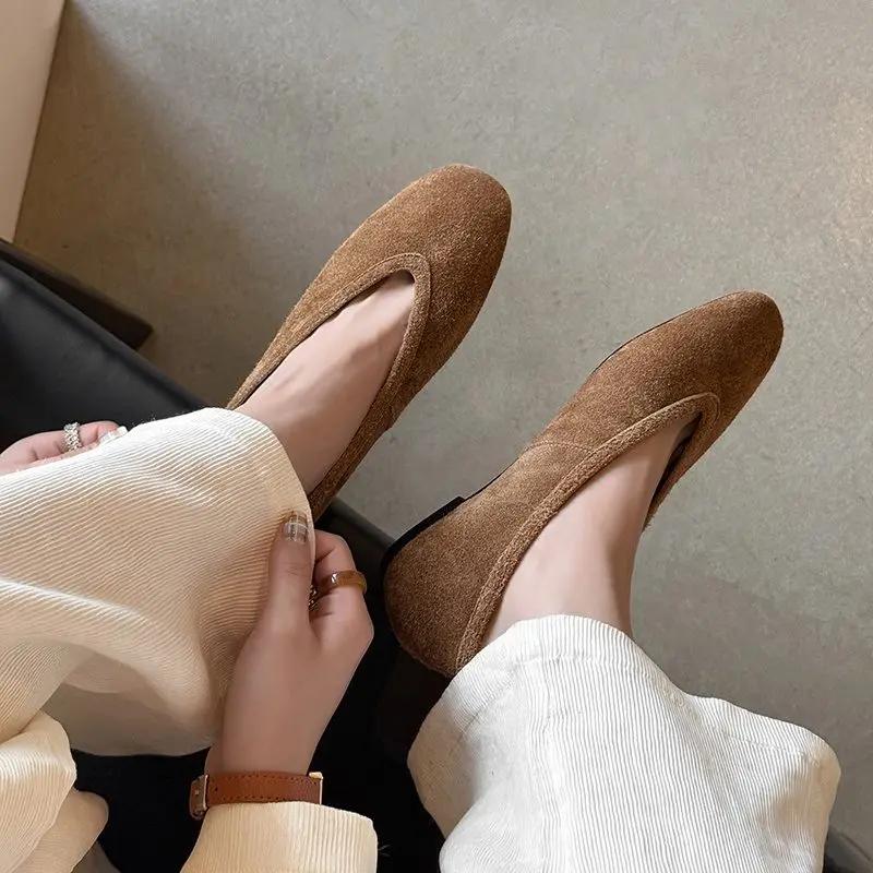 MORAZORA 2026 Nouvelles Chaussures Plates pour Femmes en Daim de Vache, Style Rétro Fait Main, Chaus