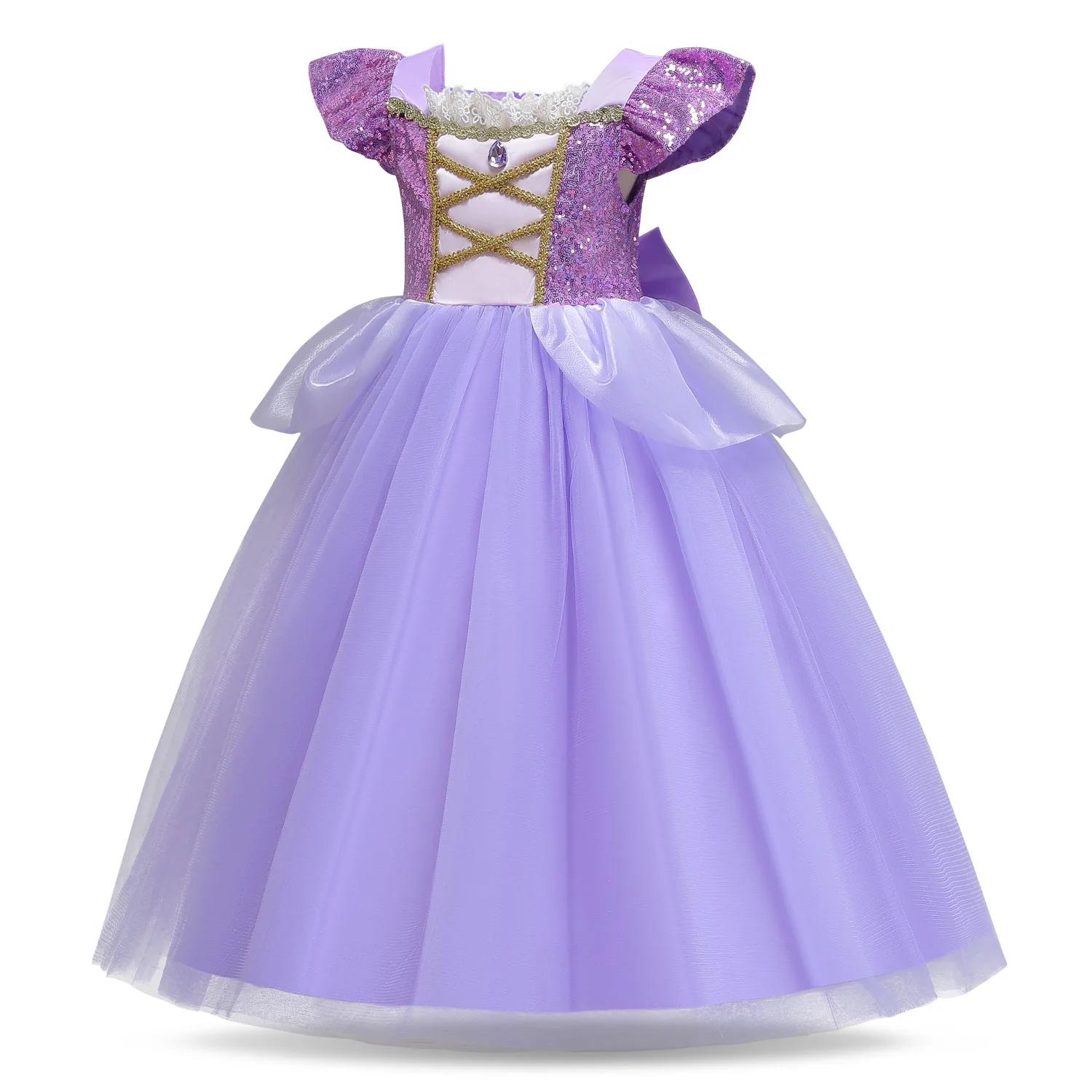 Robe Disney raiponce Belle pour enfants filles, déguisement de princesse de carnaval, tenue de fête 