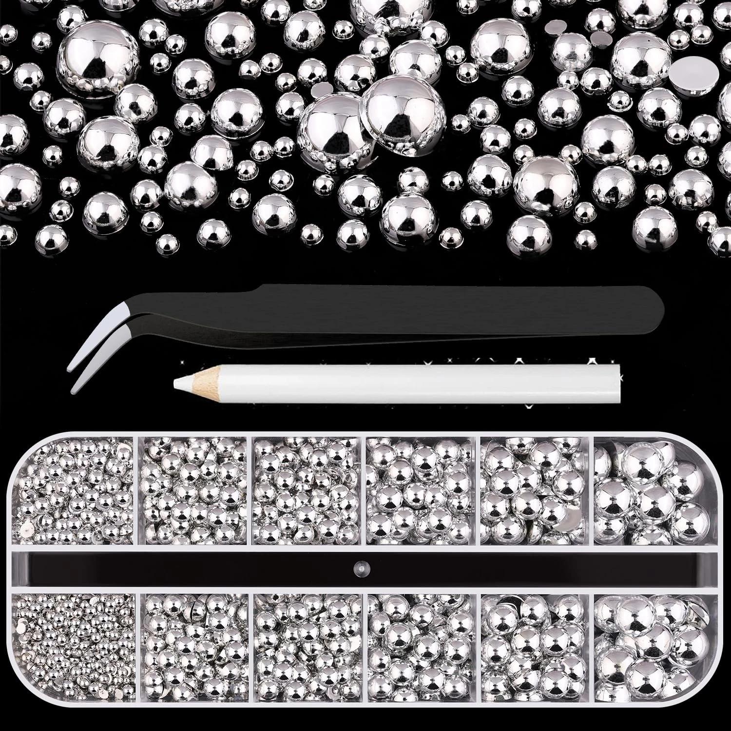 Perle de Caviar en métal demi-rond en argent brillant, 12 grilles, Rivets pour ongles, breloques 2/3