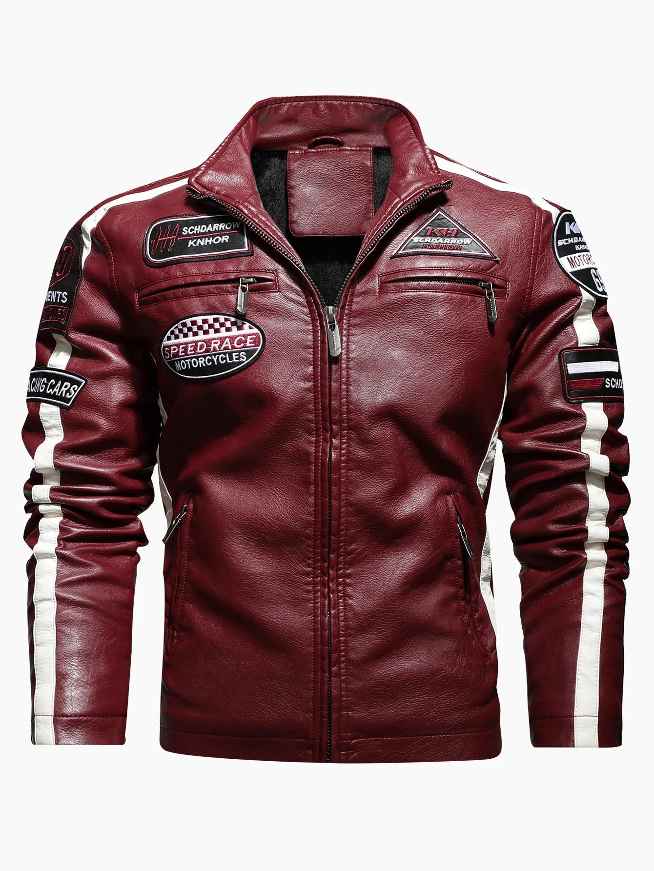 Combinaison de course de moto pour hommes, veste de couleur avec étiquette en cuir PU
