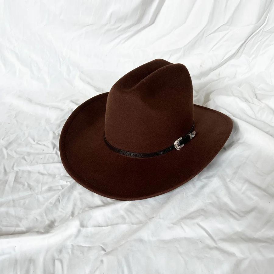 Chapeau de Cowboy occidental Vintage pour hommes, Cowgirl de Jazz avec Cloche en cuir à large bord, 