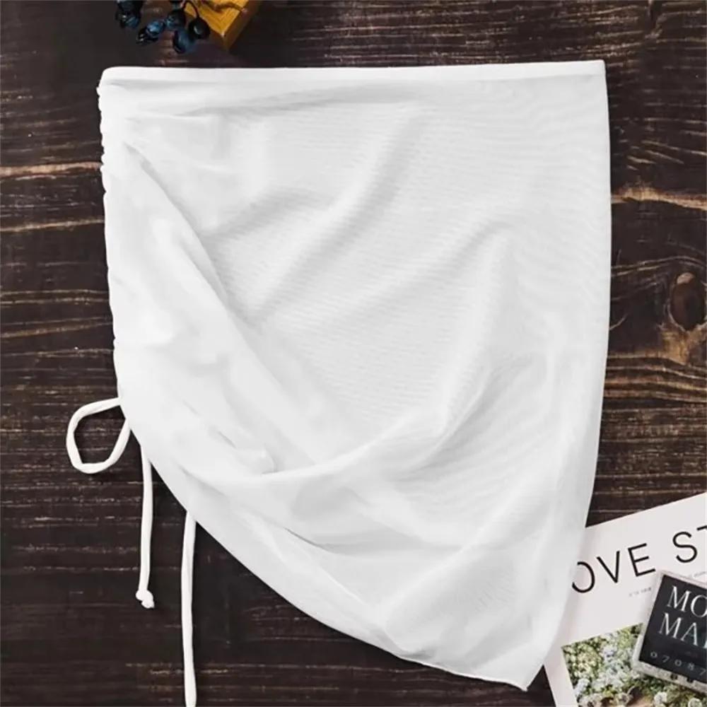 Nouveau Maillot de bain translucide jupe de plage maille cordon solide gaze jupe à volants surjupe b