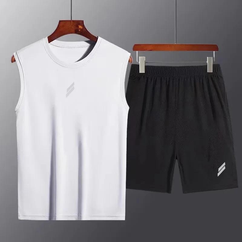 Combinaison de sport en maille pour hommes, gilet à séchage rapide + objectifs pour hommes, ensemble