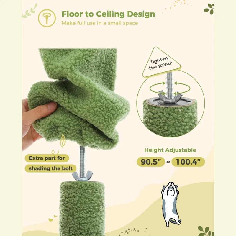 Grand arbre à chat du sol au plafond, tour d'arbre à chat réglable avec condo pour chat, hamac et gr