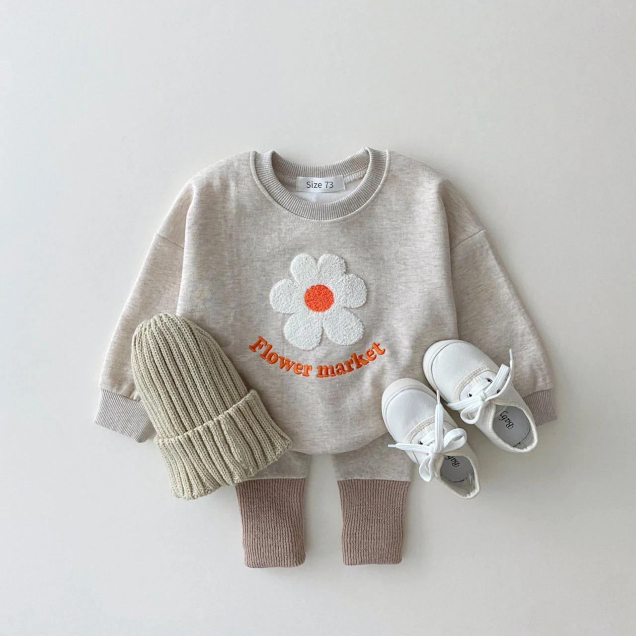 Automne bébé filles vêtements ensemble fleur lettre imprimer pull haut + pantalon enfants vêtements 