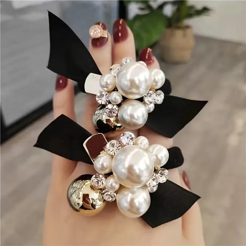 2 pinces à cheveux élastiques de style perle à haute élasticité, à la mode et polyvalentes, adaptées