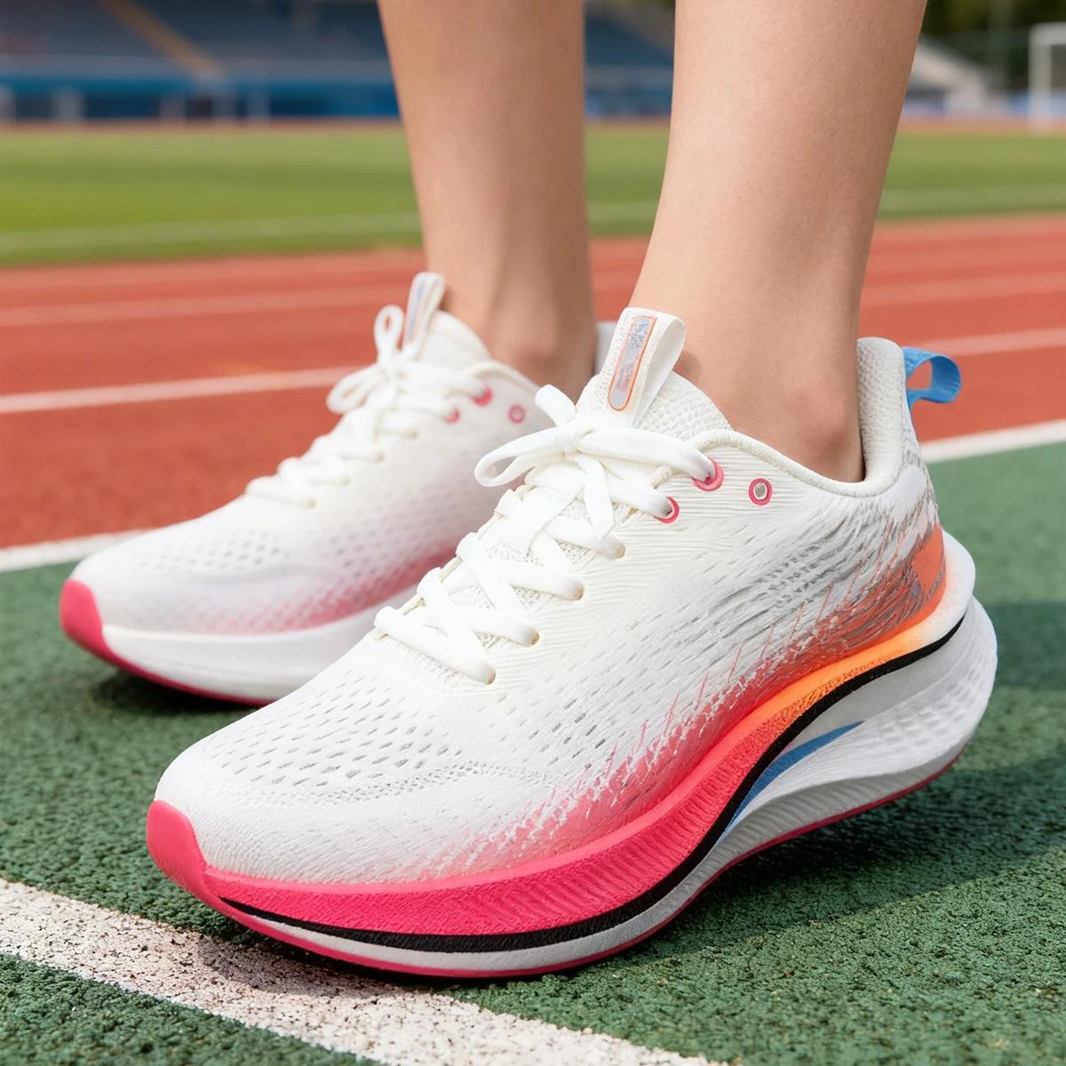 Chaussures de course femme plaque carbone professionnel amorti - Baskets jogging plein air décontracté respirant