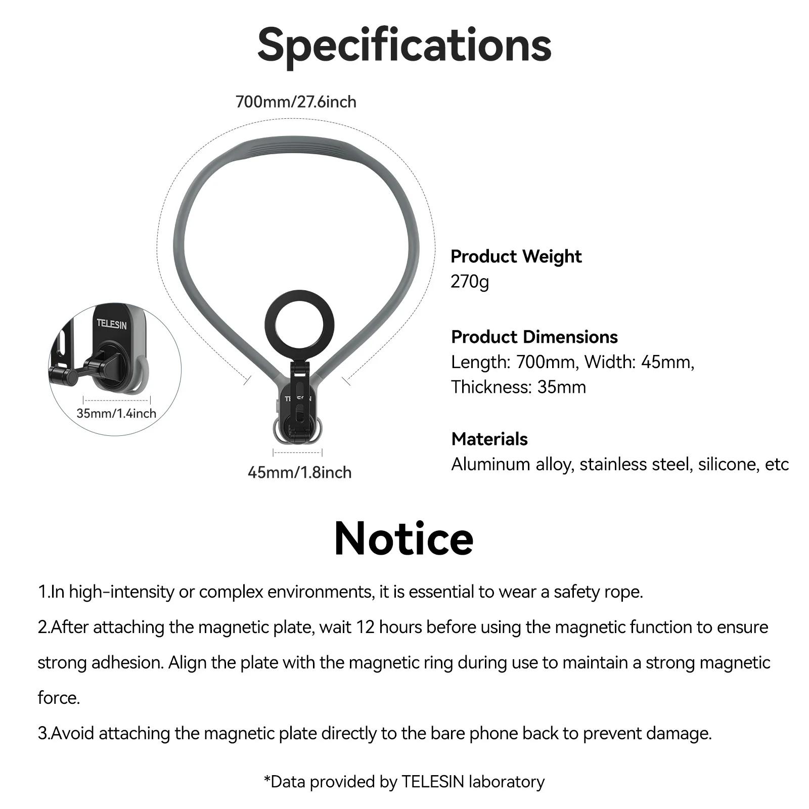 TELESIN Max support de cou magnétique Silicone maintien à dégagement rapide pour Iphone 15 14 13 12 