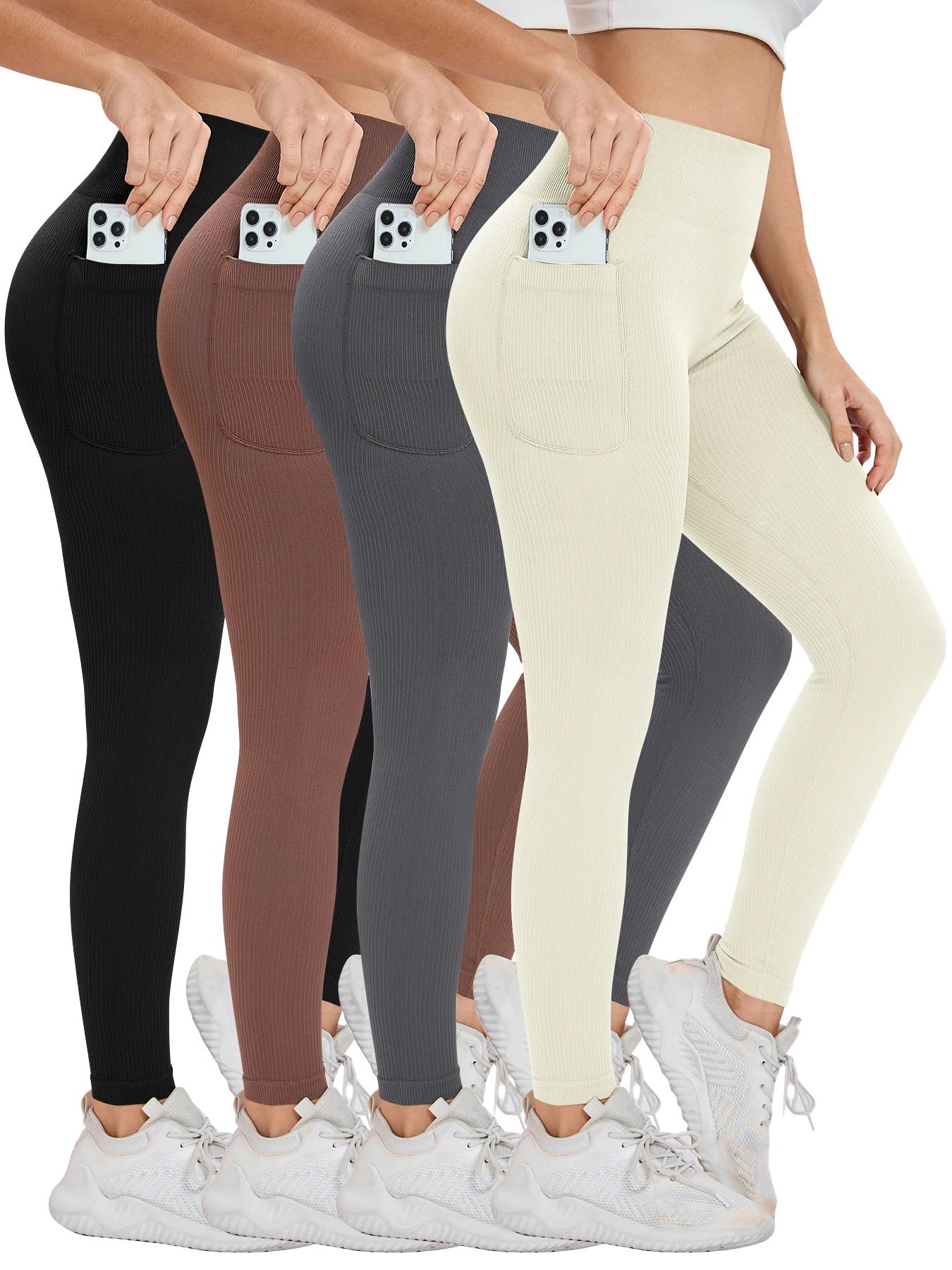 Leggings sport femme taille haute sans couture - Yoga fitness avec poche couleur unie