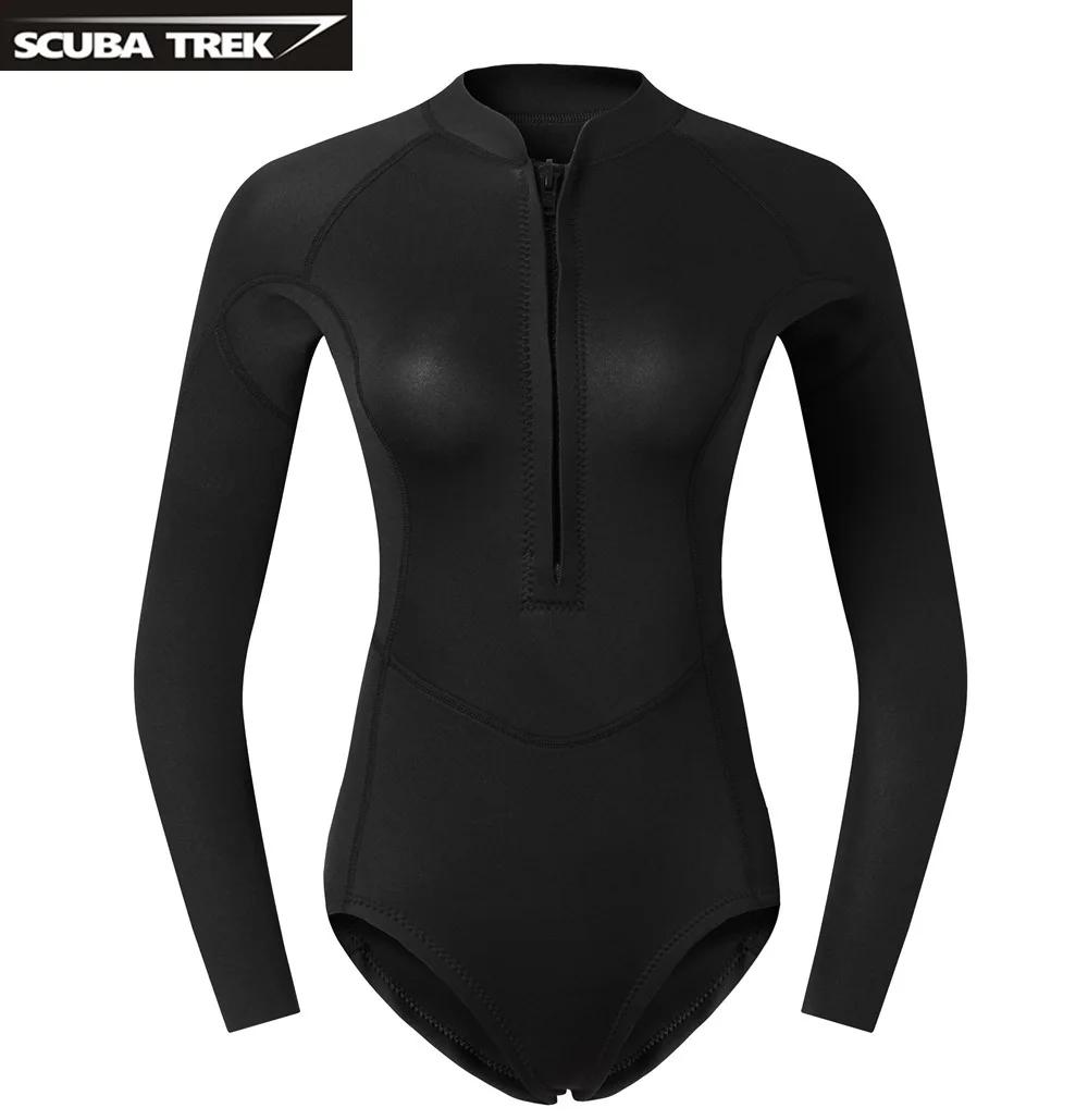 Maillot de bain une pièce à manches longues pour femmes, combinaison de plongée en apnée pour filles