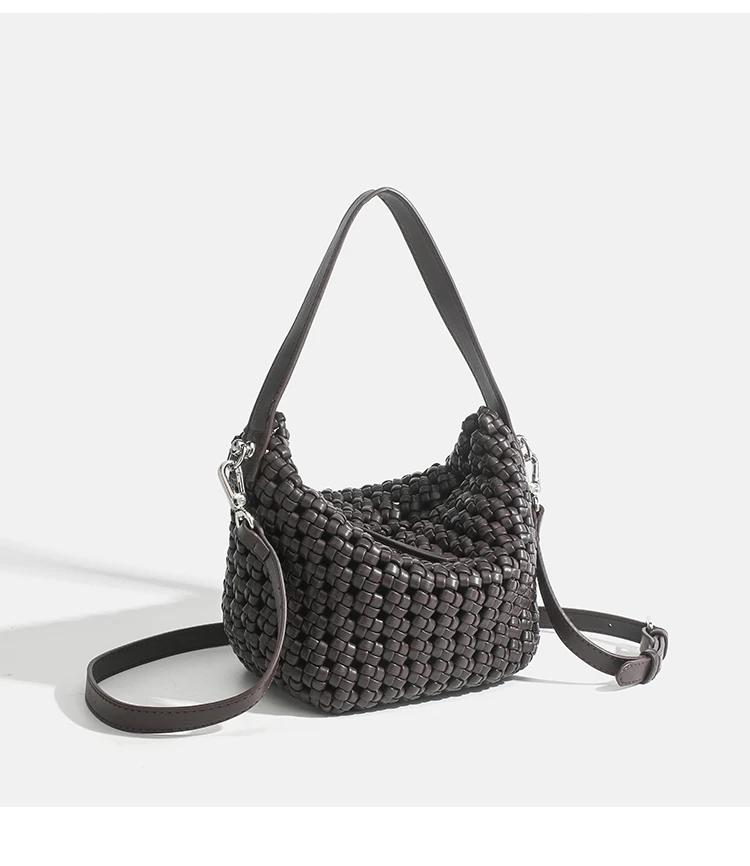 Kazrvna-Sacs fourre-tout tissés en PU pour femmes, sacs hobo de taille moyenne, pochette bon marché,