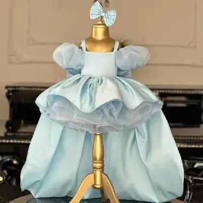 Robe à manches bouffantes pour filles, personnalisée, élégante et exquise, en satin orné, vêtements 