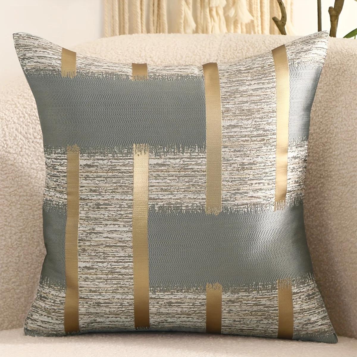 Housse de coussin en soie dorée, 100% Polyester, 1 pièce, quatre saisons, avec motif géométrique en 