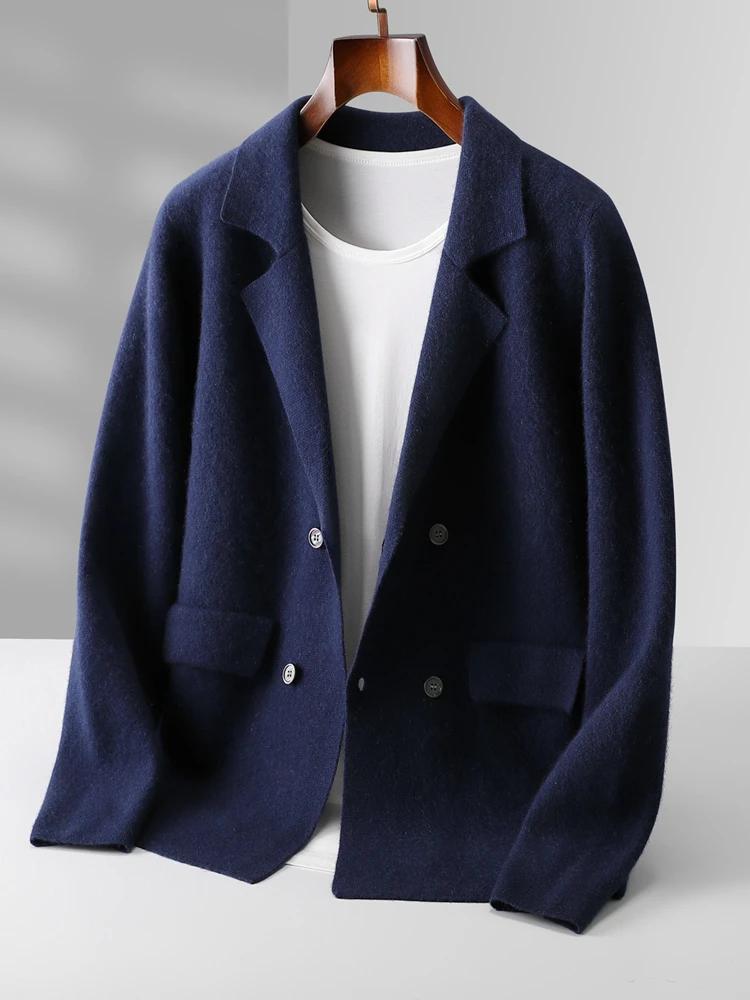Cardigan en cachemire pour homme, 100% laine mérinos, col de costume, pull doux et chaud, tricot int