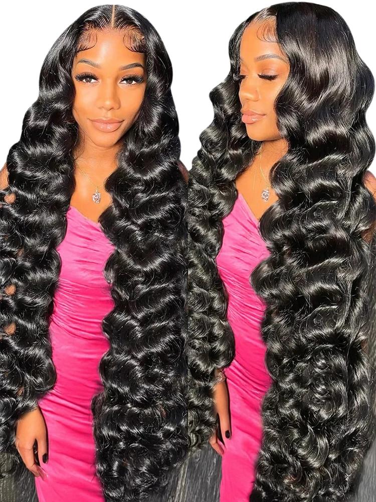 Perruque Lace Front Wig sans colle brésilienne naturelle-At, cheveux ondulés, 13x6, HD, deep water, 