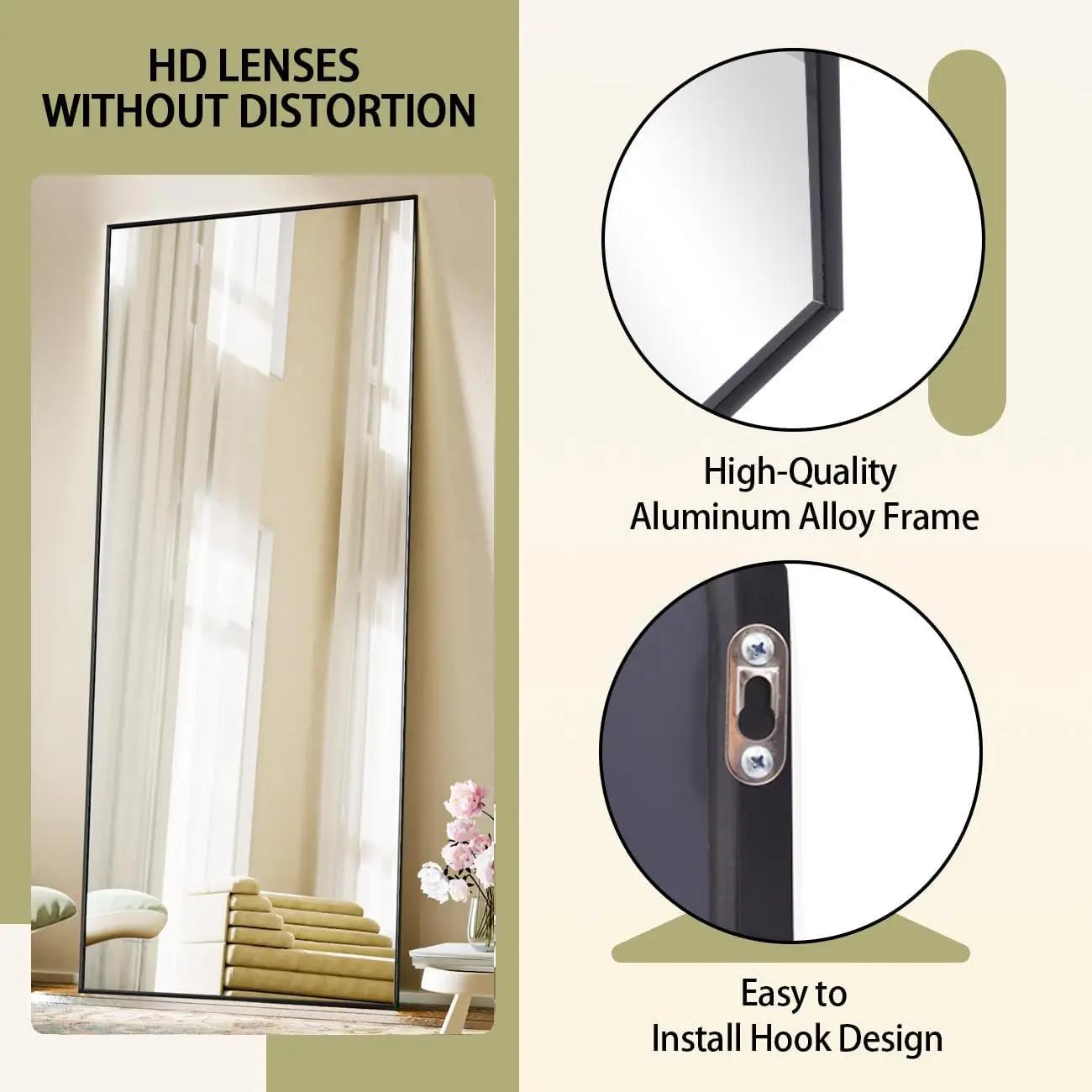 Miroir pleine longueur, 71 "x 26" sur pied suspendu ou penché contre le mur miroirs de sol Dressing 