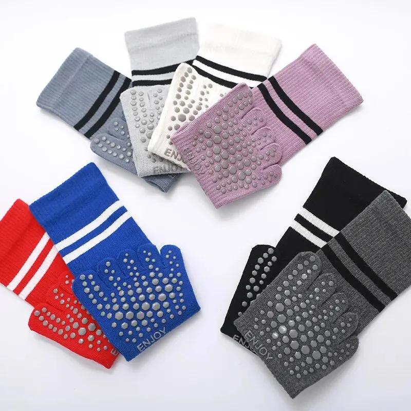 Chaussettes de Yoga respirantes pour femmes, mi-tube, antidérapantes, cinq doigts, Pilates, sport, c