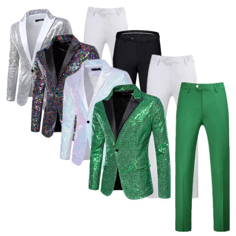 Veste et pantalon respirants à paillettes pour hommes, vêtements pour hommes d'affaires, robe de soi