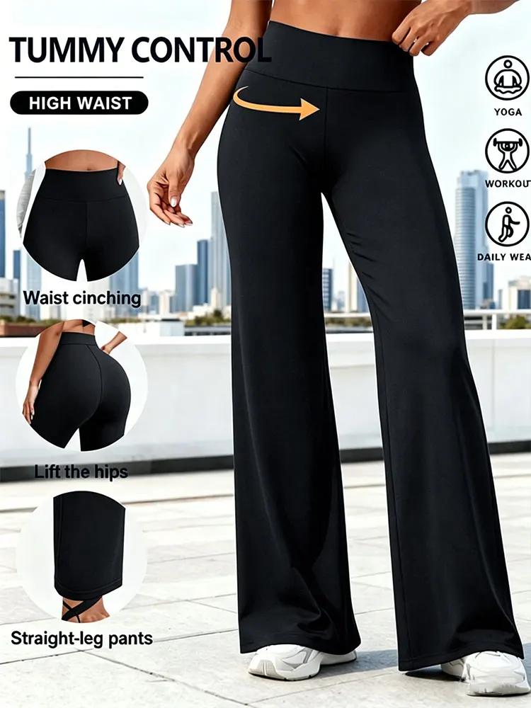 Pantalon de sport souple à jambe droite pour femme, taille mi-haute, pour yoga, fitness, entraînemen