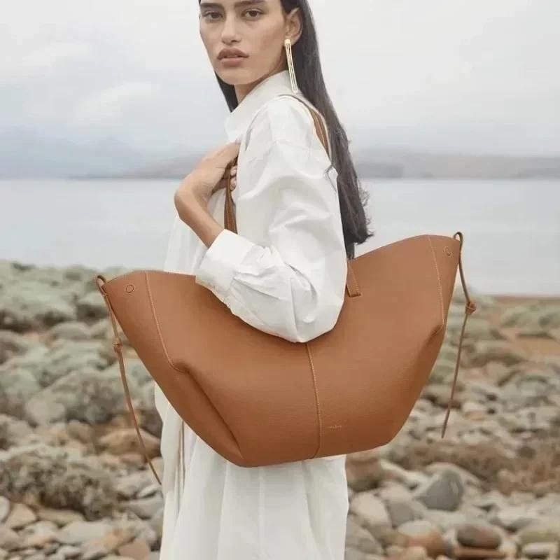 Sac à main de luxe en cuir de vachette pour femme – Grand sac fourre-tout, sac à bandoulière plissé 