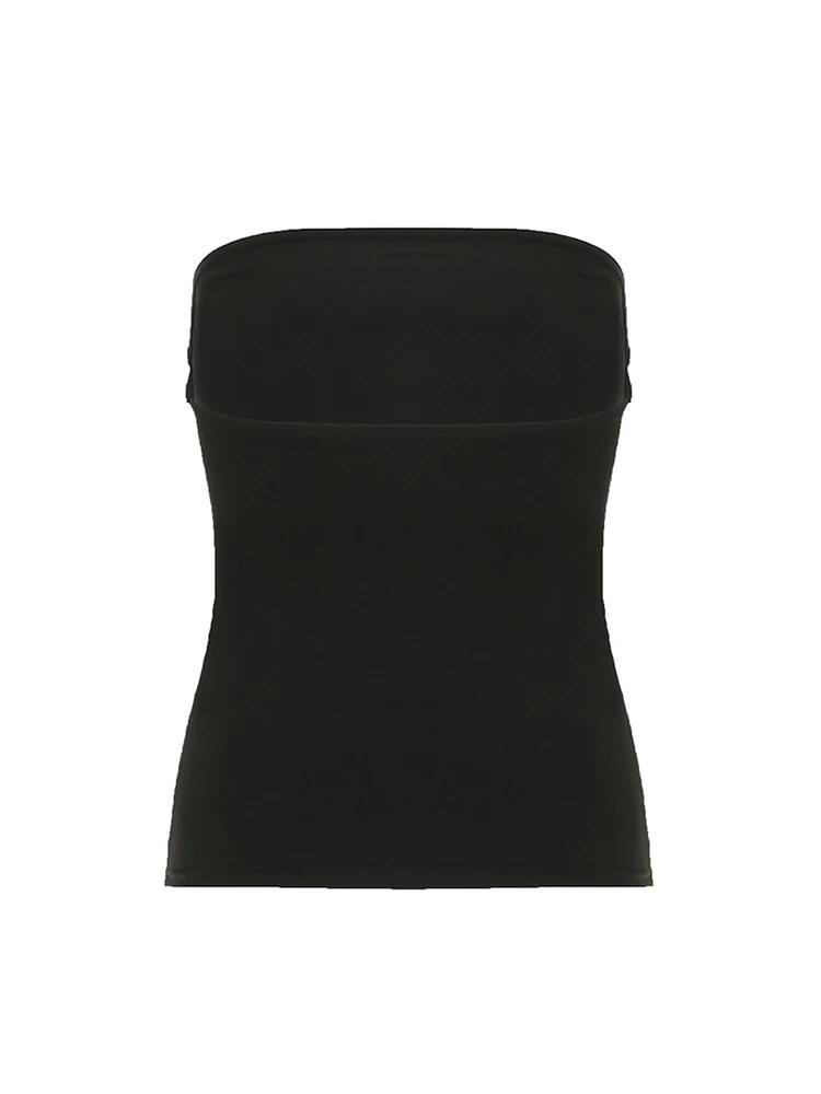 Haut tubulaire noir imprimé gothique pour femmes, sans bretelles, slim, court, décontracté, Chic, t-
