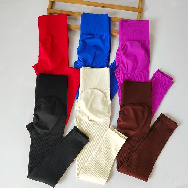 Leggings de yoga côtelés pour l'hiver et l'automne, taille haute, épais, pêche, pantalon d'entraînem