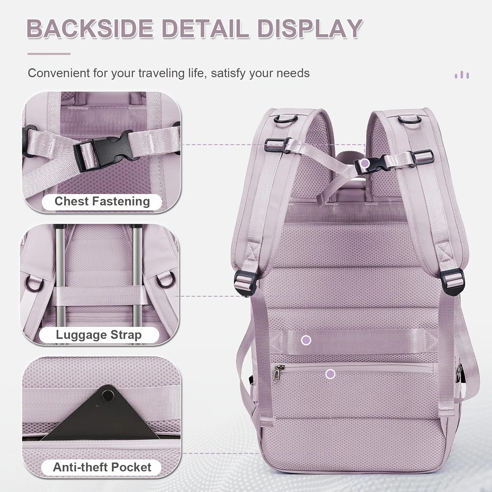 Sac à dos de voyage antivol extensible pour femme avec compartiment principal extensible (180 ° ), C