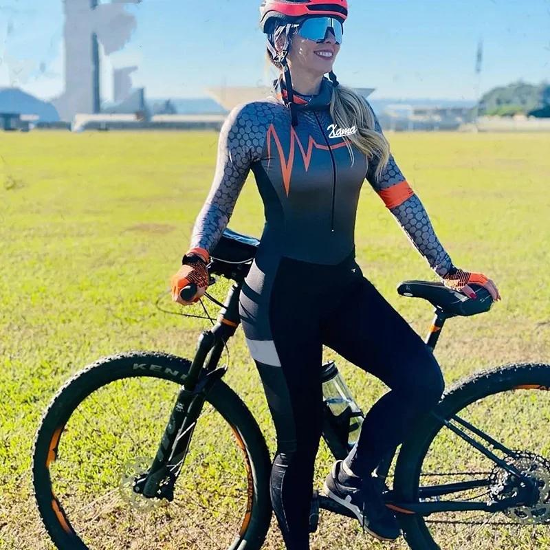 XAMA printemps et automne femmes pantalons à manches longues triathlon macaquinho maillot cclismo pe